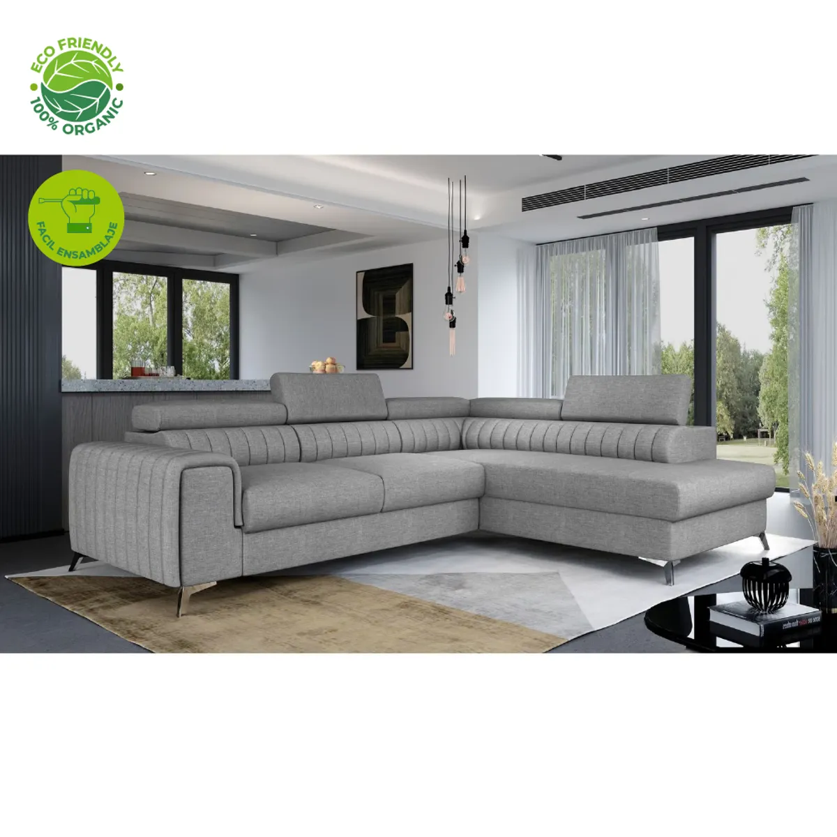 GENERICO - Sofá en L Laurece en L moderno en gris claro