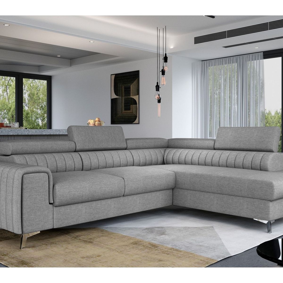 GENERICO - Sofá en L Laurece en L moderno en gris claro