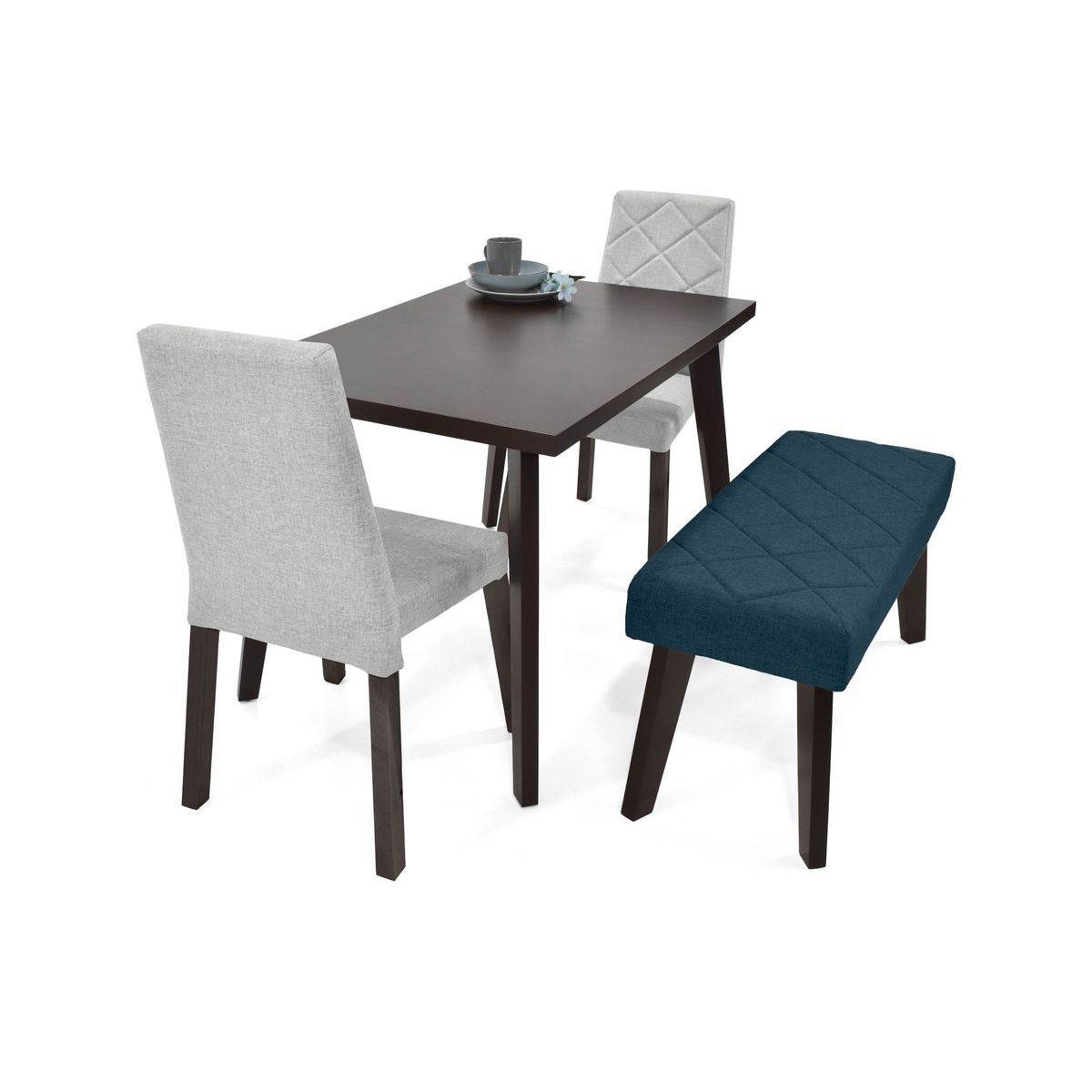 VENECIA - Set de Comedor 4p Liverpool Wengue Sillas y Butaco Tela PlataAzul