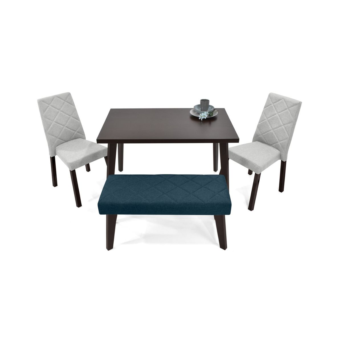 VENECIA - Set de Comedor 4p Liverpool Wengue Sillas y Butaco Tela PlataAzul