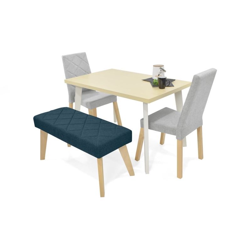 VENECIA - Set de Comedor 4p Liverpool Sillas y Butaco Tela Plata Azul