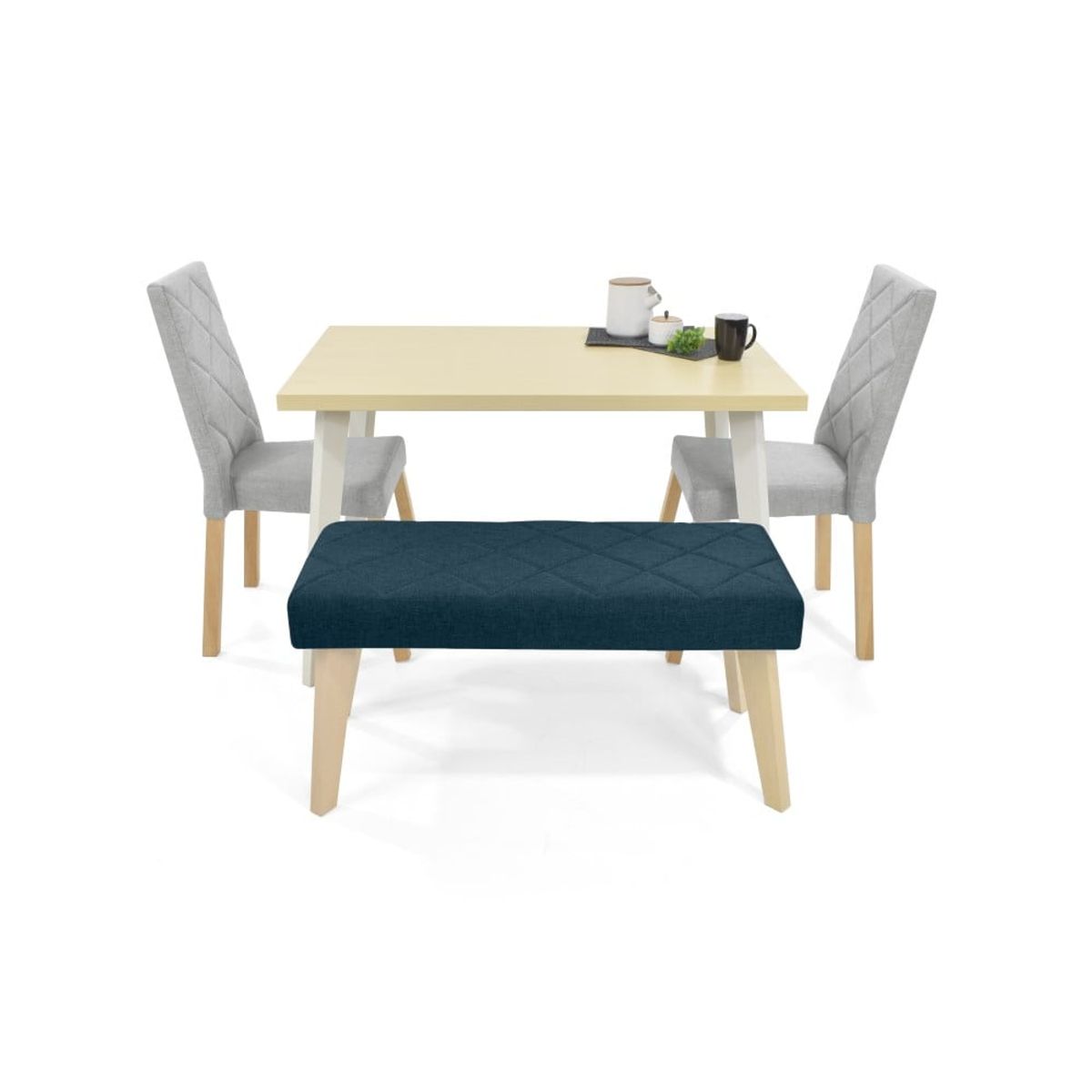 VENECIA - Set de Comedor 4p Liverpool Sillas y Butaco Tela Plata Azul_.