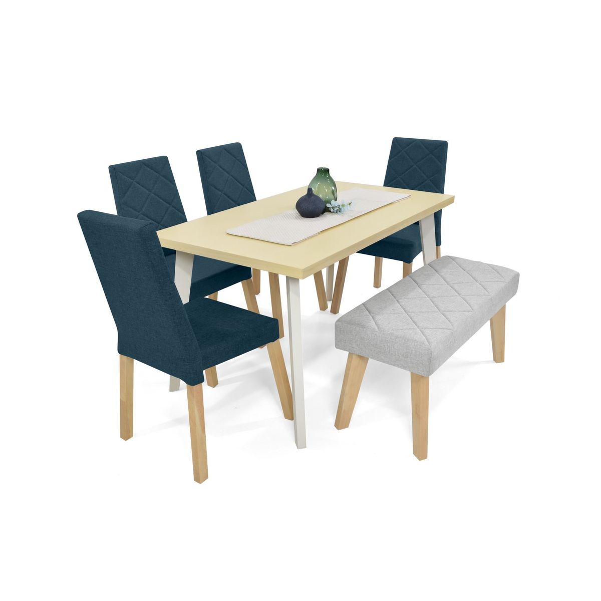 VENECIA - Set de Comedor 6p Liverpool Sillas y Butaco Tela AzulPlata_.