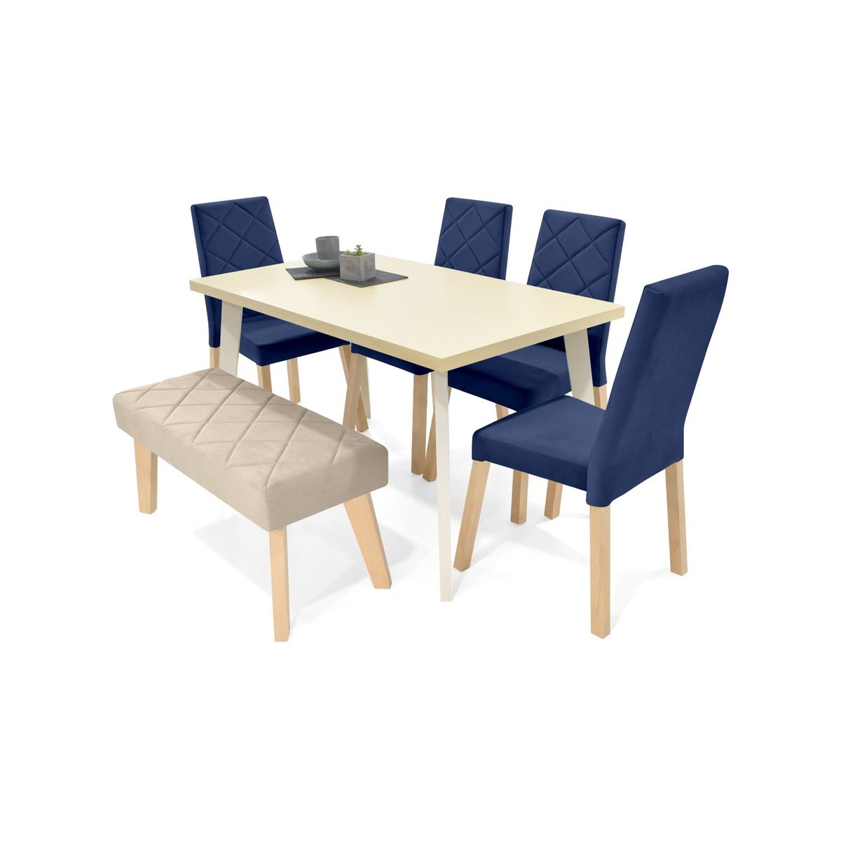 VENECIA - Set de Comedor 6p Liverpool Sillas y Butaco Tela AzulTaupe