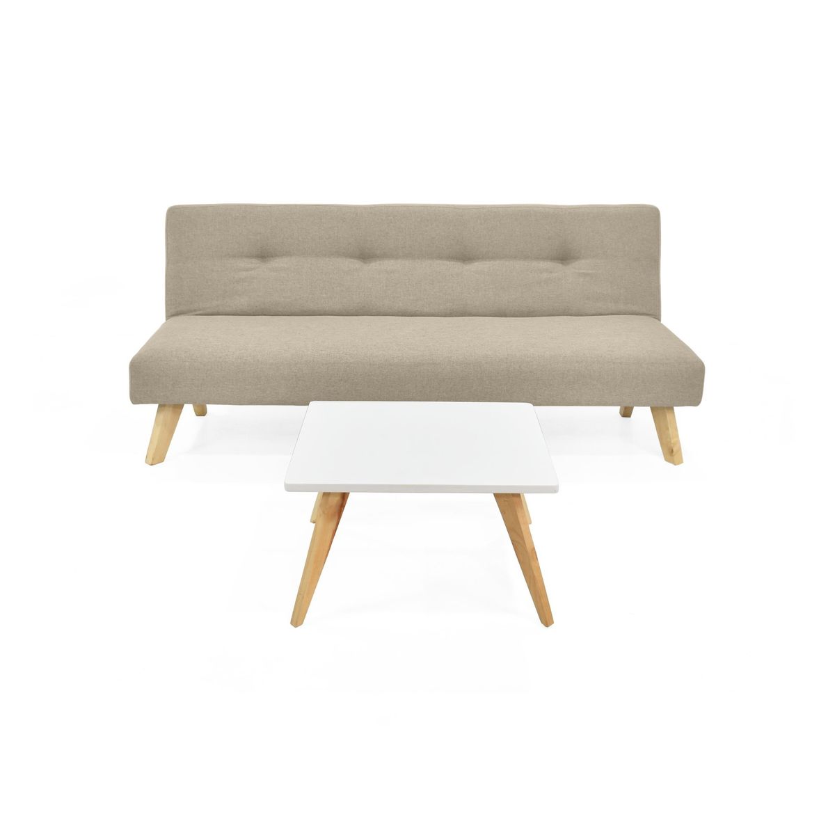 VENECIA - Sofá Cama London en Tela Beige y Mesa de Centro Nova