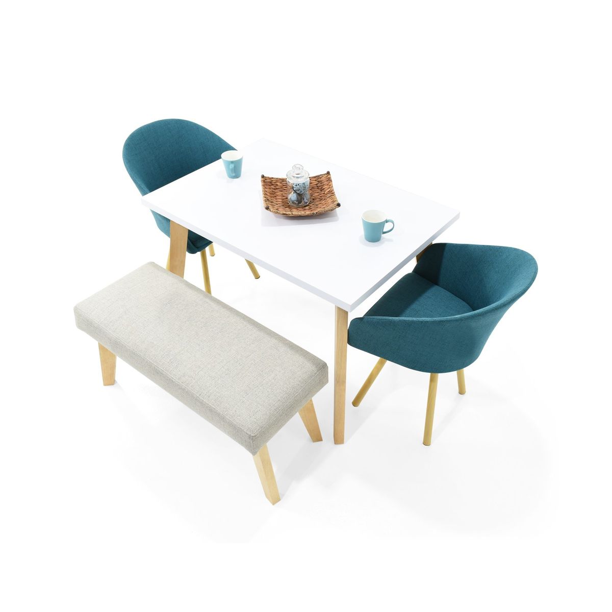 VENECIA - Set Comedor Lugo Matiz 4P Sillas Tokyo y Butaco Viena Petróleo Taupe