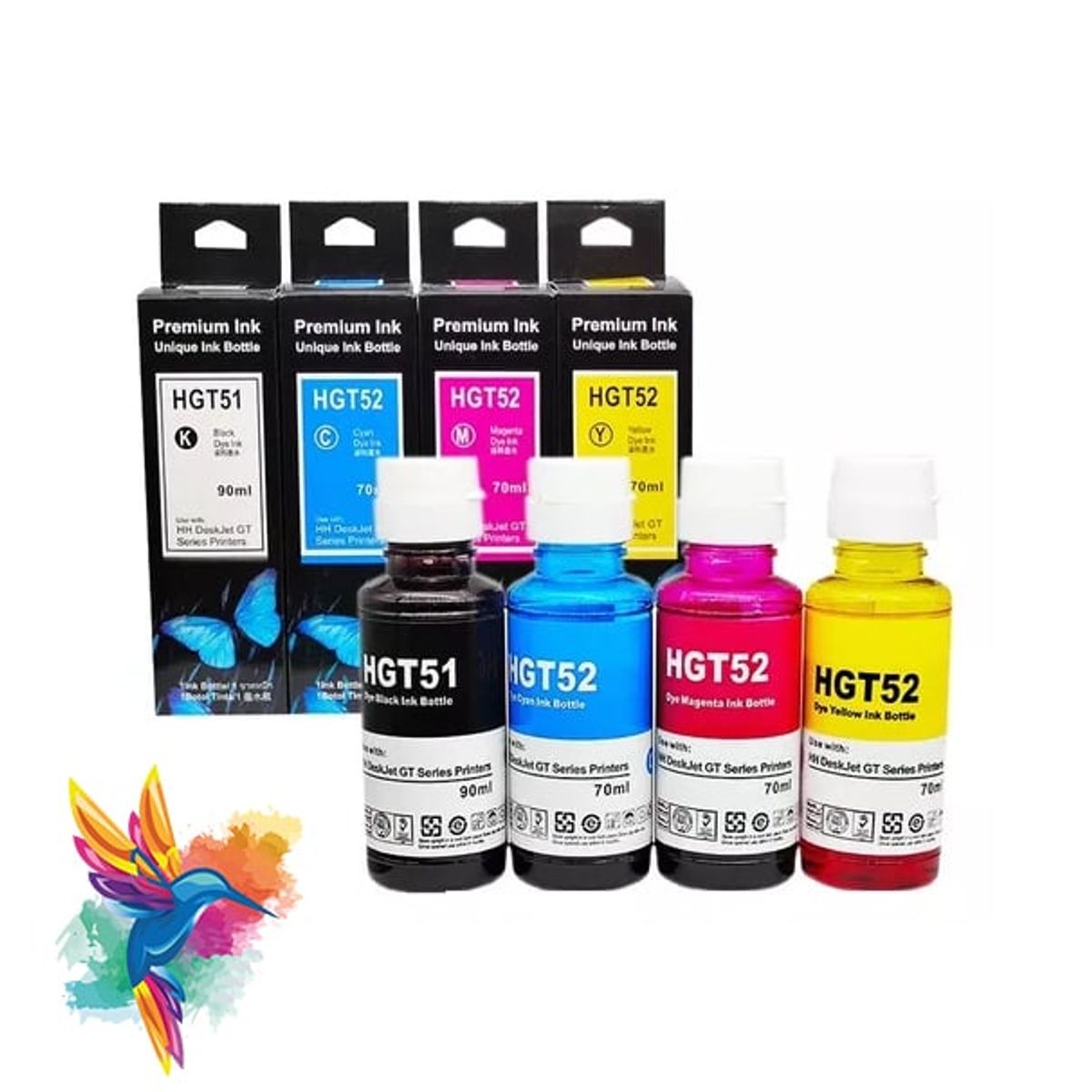 GENERICO - Tintas GT53 Negra y GT52 colores Genéricas para impresora HP Ink Tank  300,400, 415, GT5810, GT5820, Kit x 4