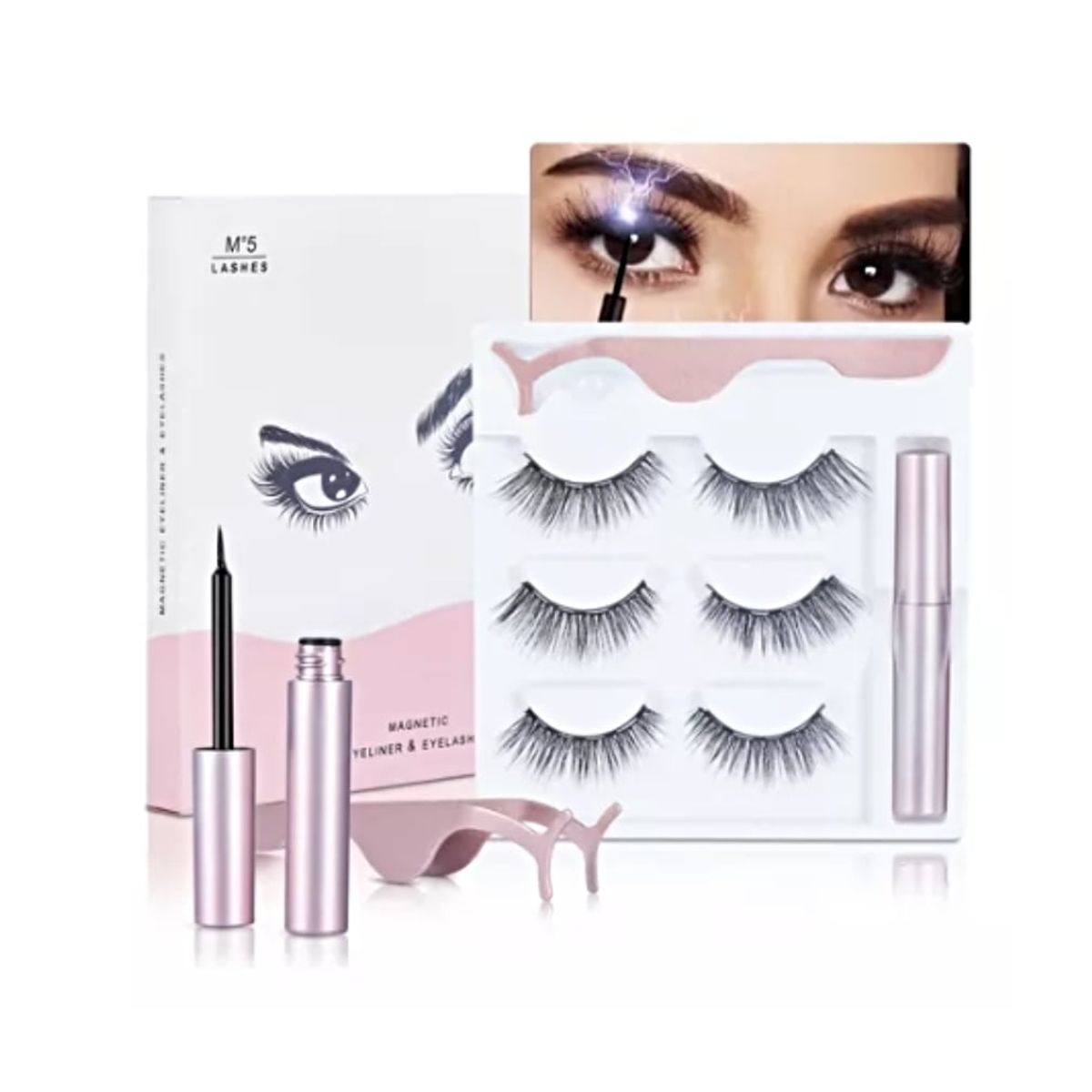 GENERICO - Kit Pestañas Magneticas 3 pares con Delineador Negro