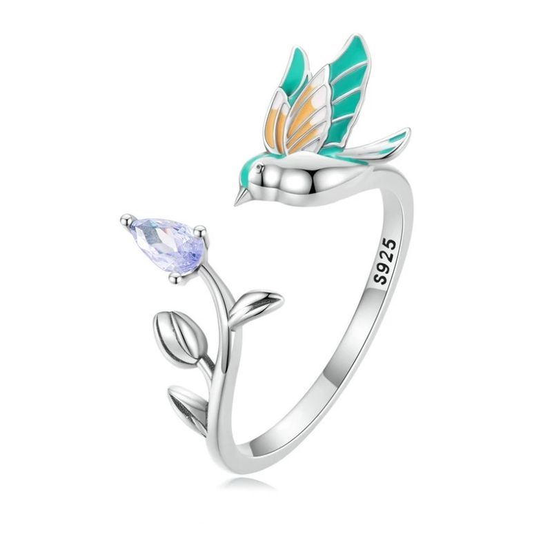 ALHAJAS - Anillo Ajustable Pajáro Colibrí Regalo Mujer En Plata 925