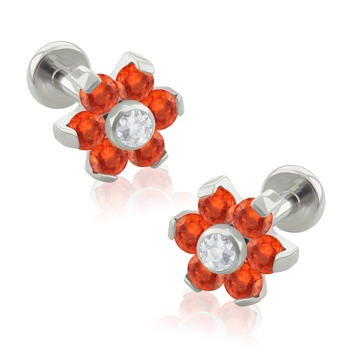 AGHA JEWELRY - Titanio Aretes Piercing Flor Cristal Zirconia Cúbica para Lóbulo
