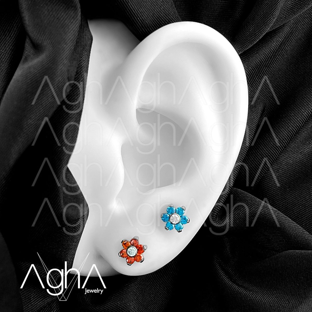 AGHA JEWELRY - Titanio Aretes Piercing Flor Cristal Zirconia Cúbica para Lóbulo