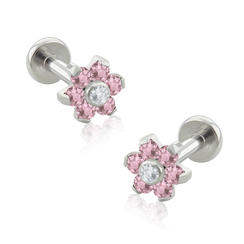 AGHA JEWELRY - Titanio Aretes Piercing Mini Flor Cristal Zirconia Cúbica para Lóbulo