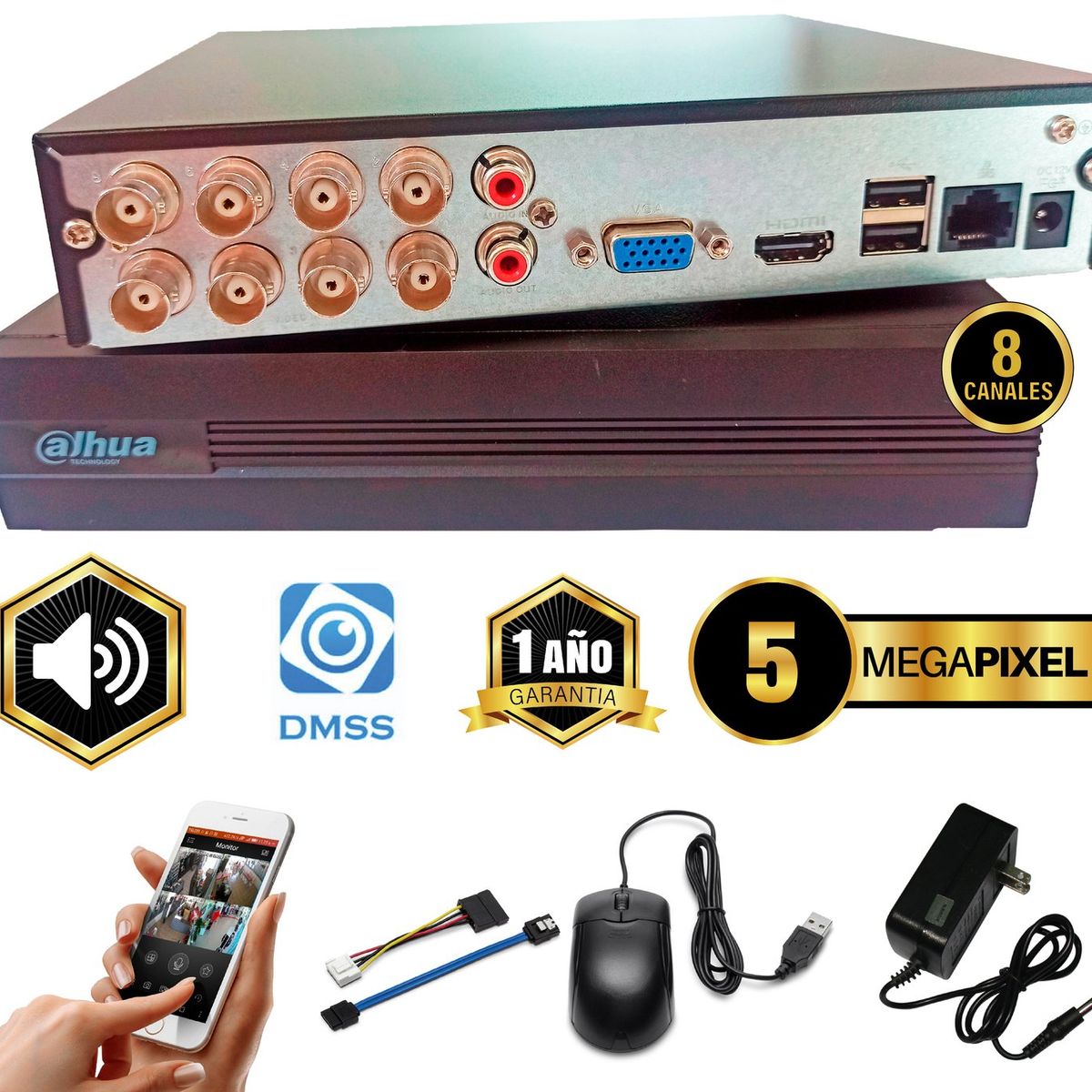 DAHUA - DVR DAHUA 5MP 8 CANALES PARACAMARAS DE VIGILANCIA