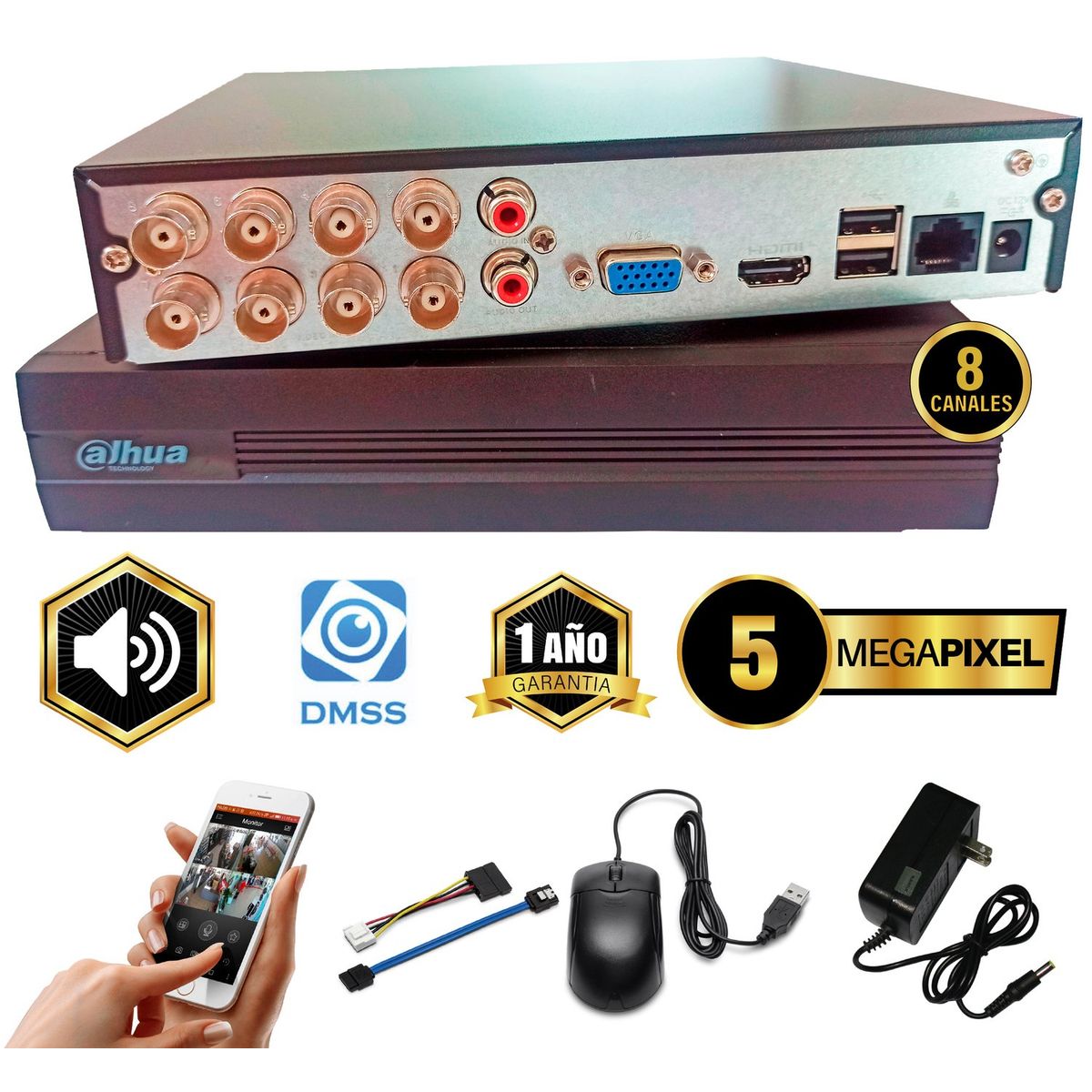 DAHUA - DVR DAHUA 5MP 8 CANALES PARACAMARAS DE VIGILANCIA