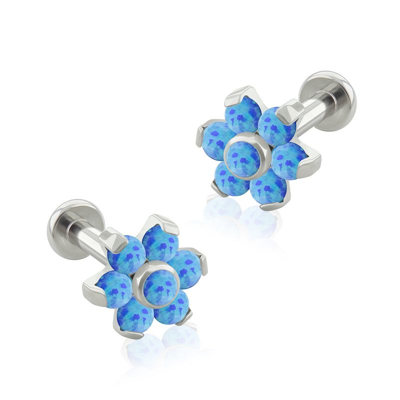 AGHA JEWELRY - Titanio Aretes Piercing Flor Opal para Lóbulo