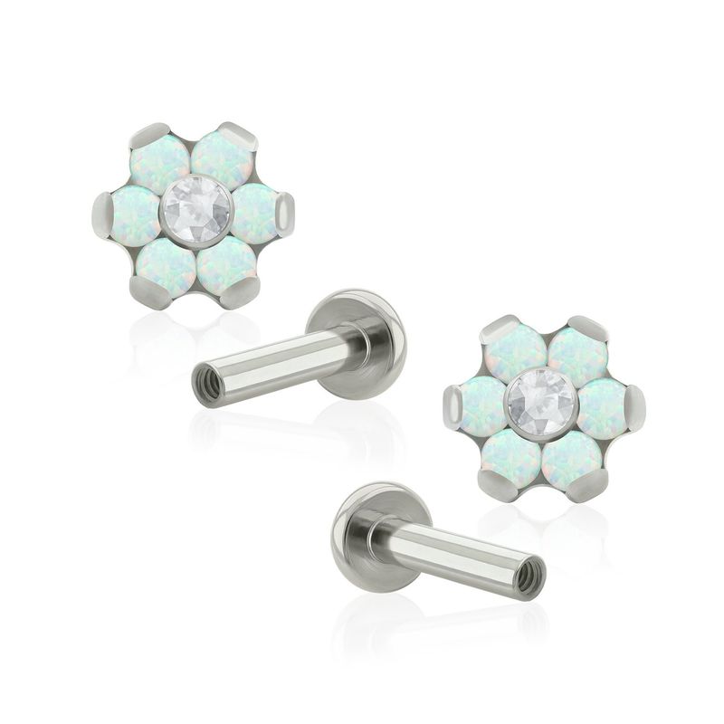 AGHA JEWELRY - Titanio Aretes Piercing Mini Flor Opal y Cristal Zirconia Cúbica para Lóbulo