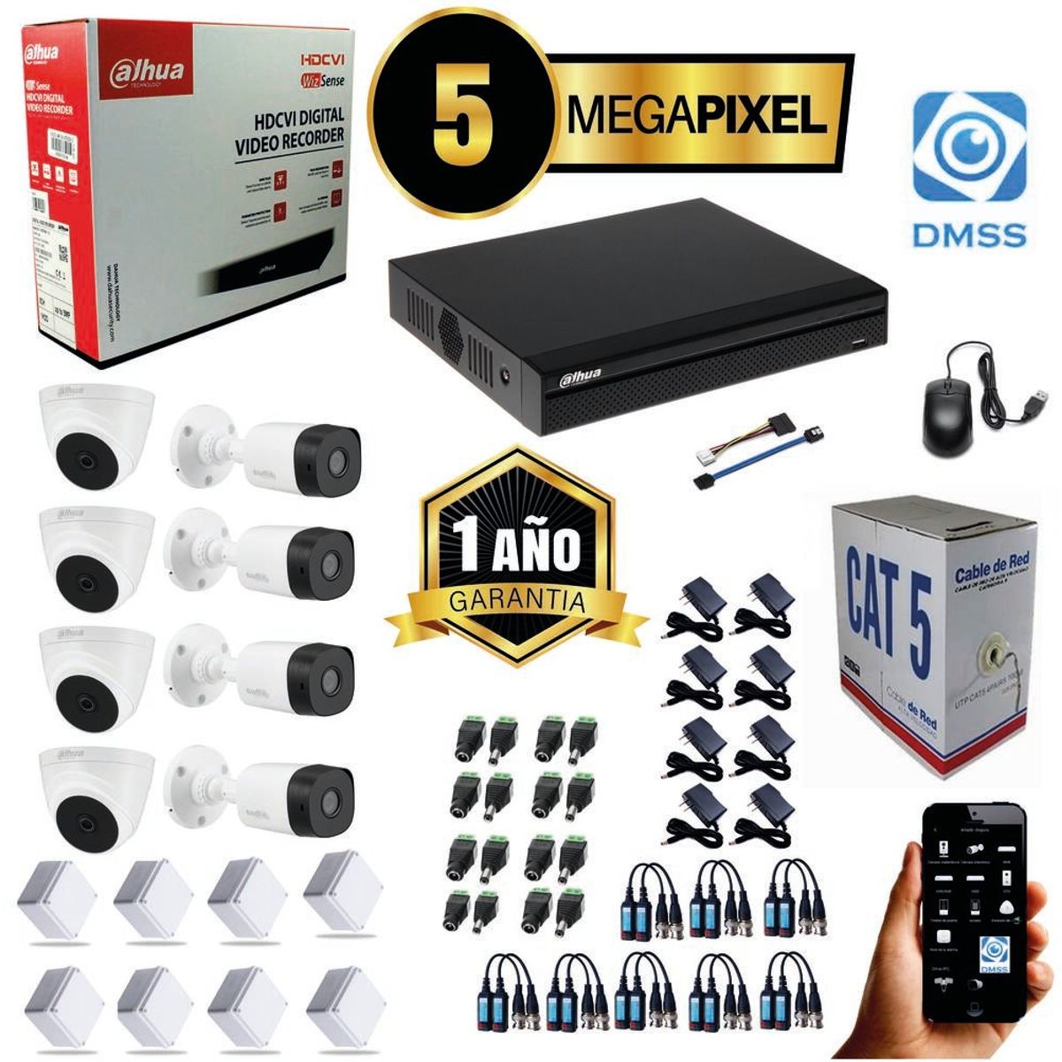 DAHUA - KIT DAHUA CAMARAS DE SEGURIDAD 5MP DVR 8 CH + 8 CAMARAS