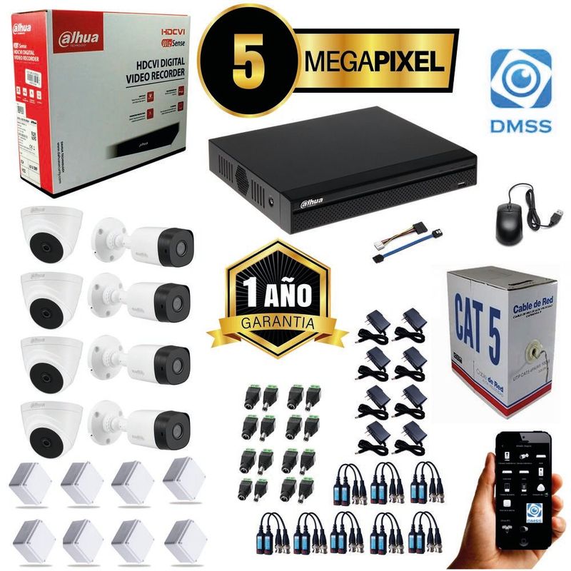 DAHUA - KIT DAHUA CAMARAS DE SEGURIDAD 5MP DVR 8 CH + 8 CAMARAS