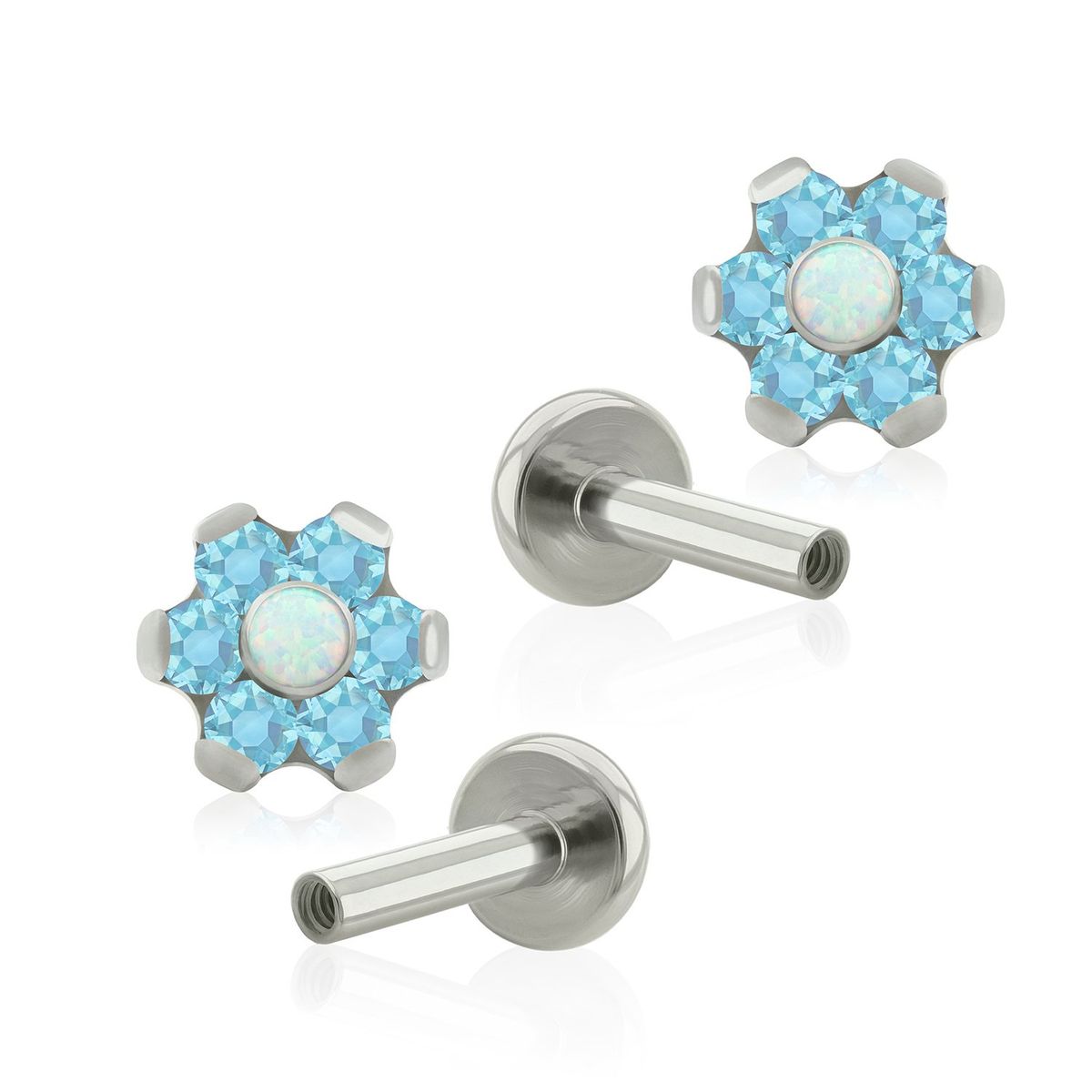 AGHA JEWELRY - Titanio Aretes Piercing Mini Flor Cristal Zirconia Cúbica y Opal para Lóbulo