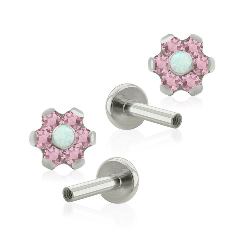 AGHA JEWELRY - Titanio Aretes Piercing Mini Flor Cristal Zirconia Cúbica y Opal para Lóbulo