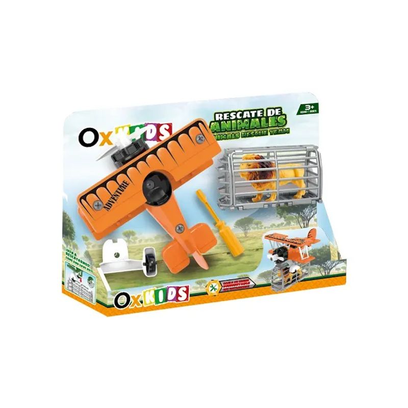 OX TOYS - Avión de rescate desarmable  jaula y animal salvaje OK24144