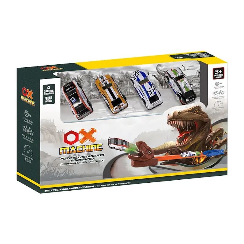 OX TOYS - Pista de expulsión Dinosaurio con 4 carros surtidos OMT24038