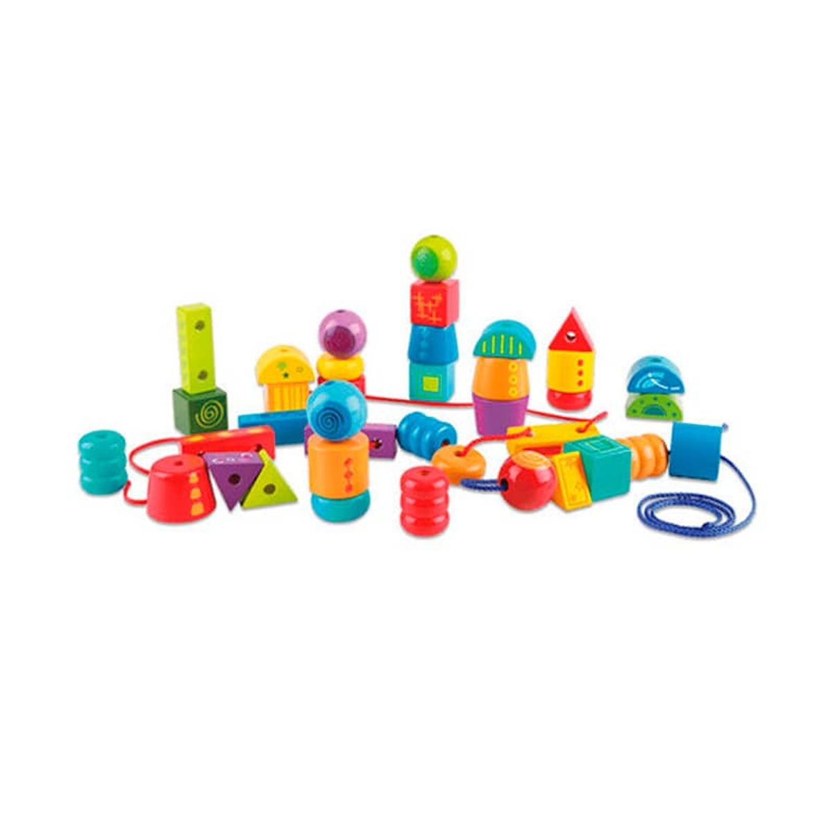 HAPE - Set Motricidad Figuras Enhebrar Colores Forma 40 Piezas