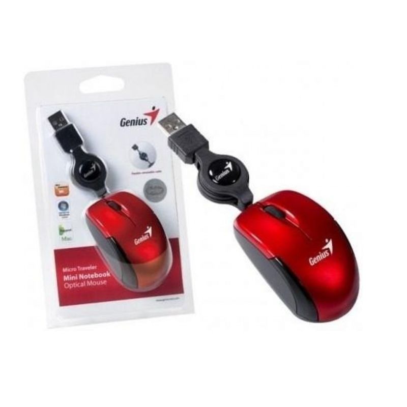 GENIUS - Mouse Retráctil Micro Traveler GENIUS USB Rojo