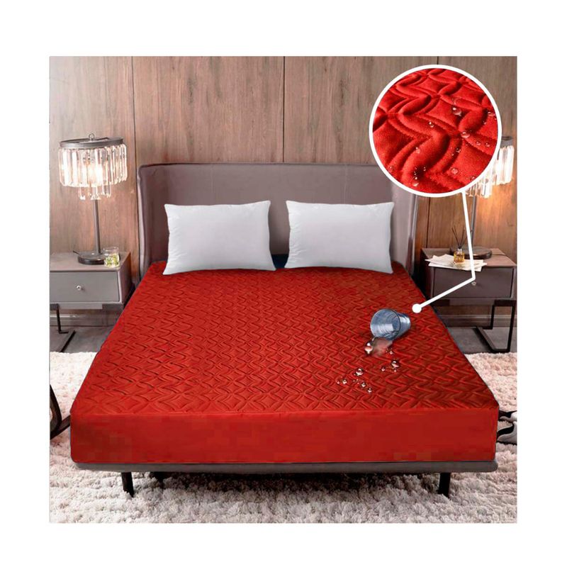 LENCICOL - Protector Colchón Impermeable Doble Rojo