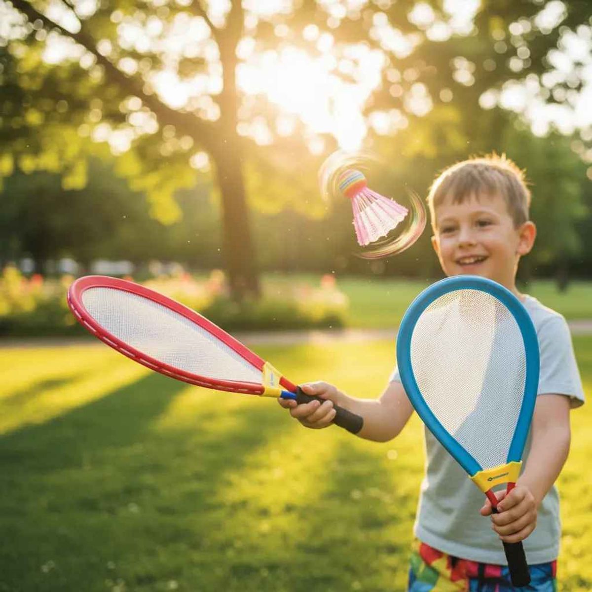 JUGANDO Y EDUCANDO - Set De Raquetas Grande De Tenis Y Bádminton Para Niños