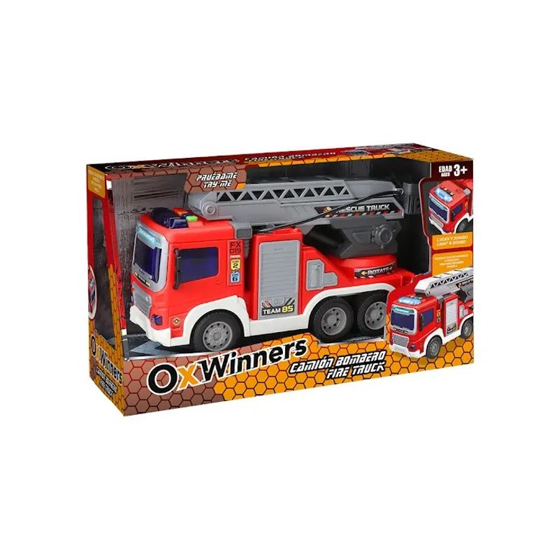 OX TOYS - Carro bombero a fricción con luces sonido y esparce agua