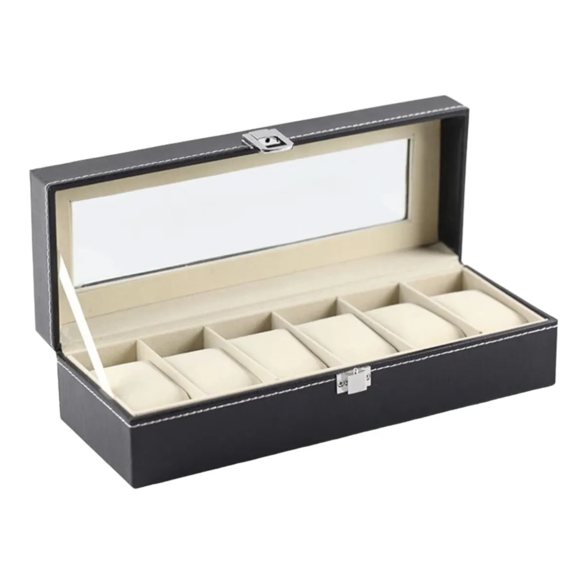 GENERICO - Estuche Caja Organizadora 6 Relojes En Cuero Negro Sintético