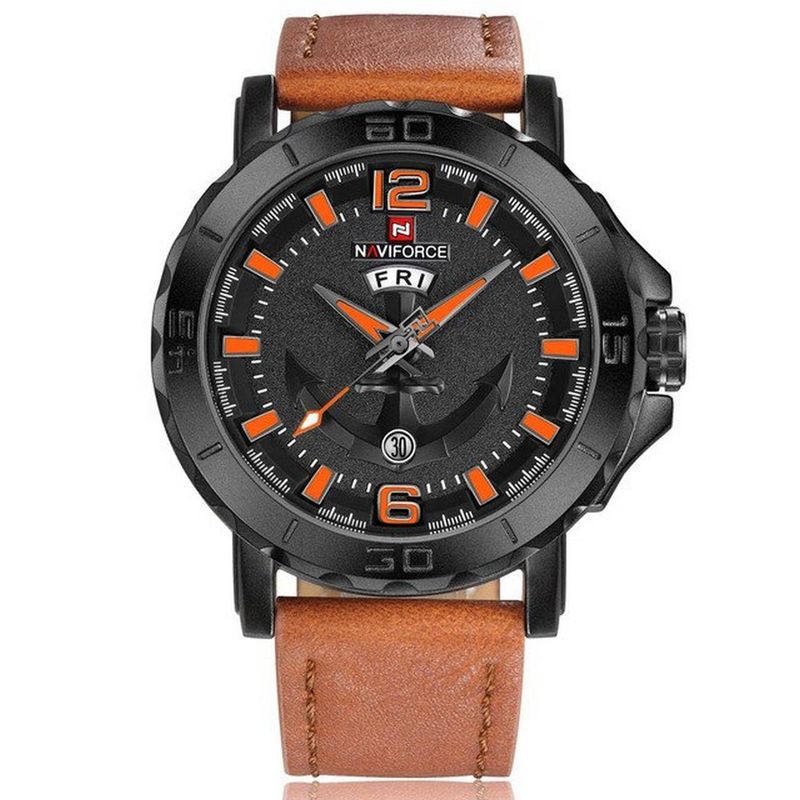 NAVIFORCE - Reloj Naviforce Original Nf 9122 Cuero Ancla + Estuche
