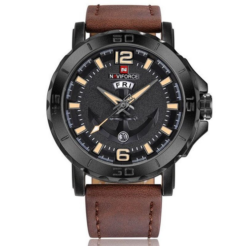 NAVIFORCE - Reloj Naviforce Original Nf 9122 Cuero Ancla + Estuche