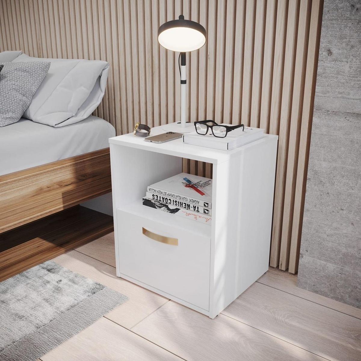 MADERKIT - Mesa de Noche Albi Color Blanco