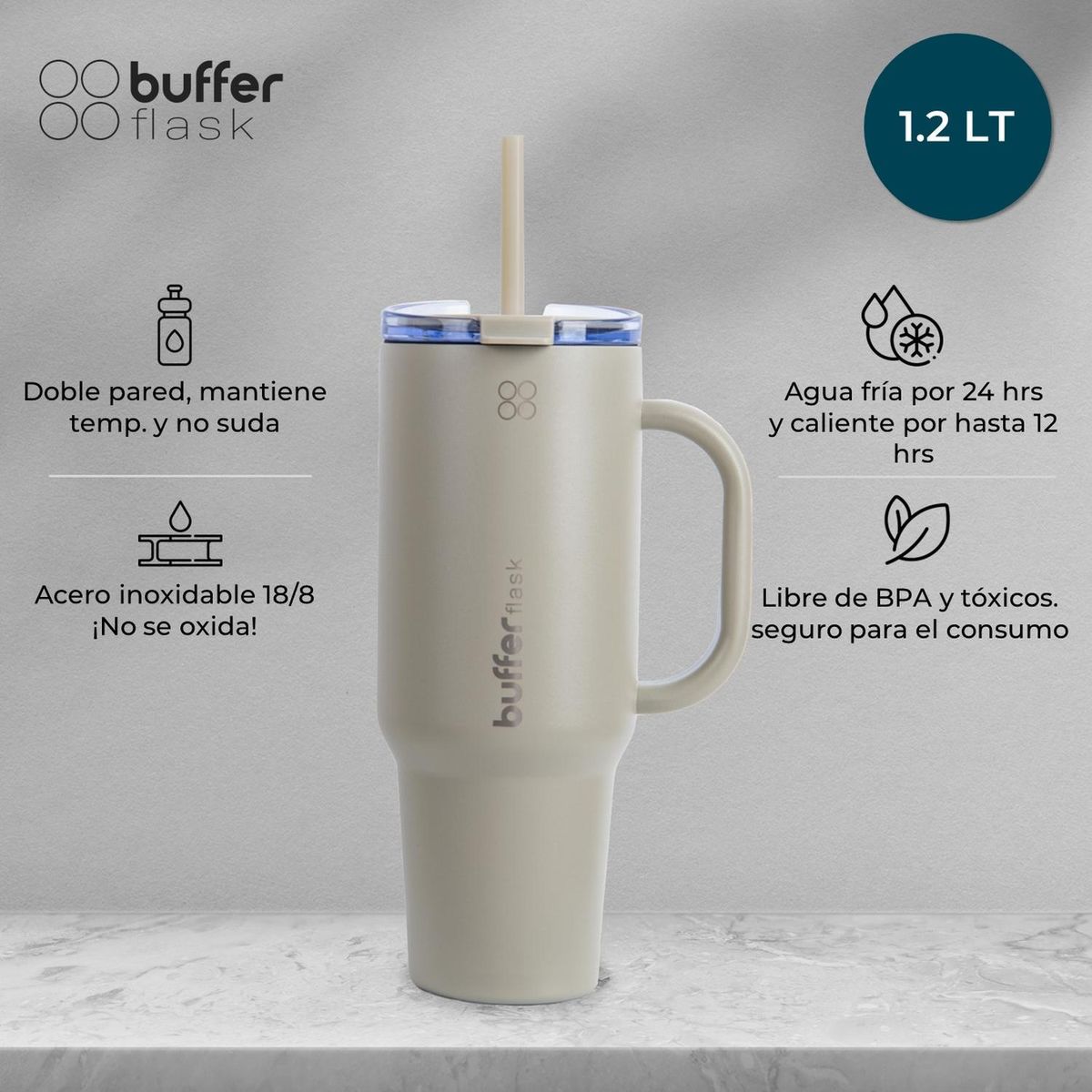 BUFFER FLASK - Termo para agua en Acero inoxidable 1,2l Buffer - Gris-.