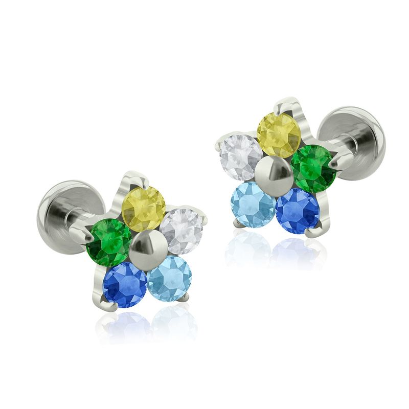 AGHA JEWELRY - Titanio Aretes Piercing Flor Cristal Zirconia Cúbica con centro plano para Lóbulo