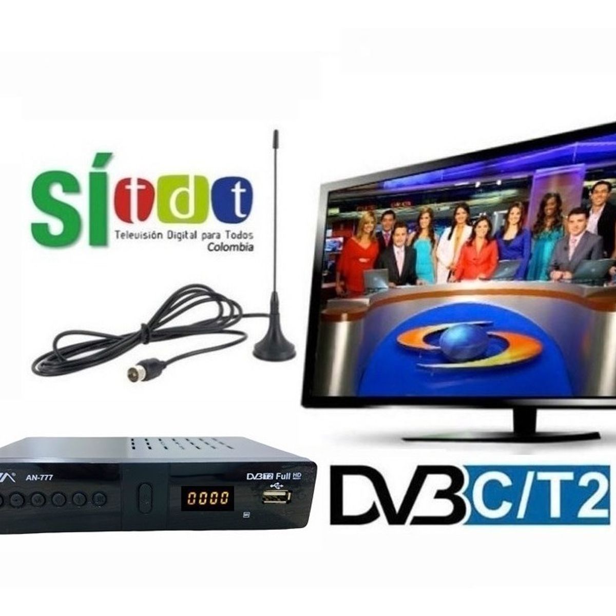 NIA - Decodificador Tdt 2 + Antena + Cable Hdmi + Cable Rca Dvb-t2