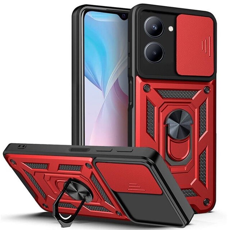 GENERICO - Estuche Case Protector Slider Compatible Vivo Y18 4G y Y03 4G Rojo