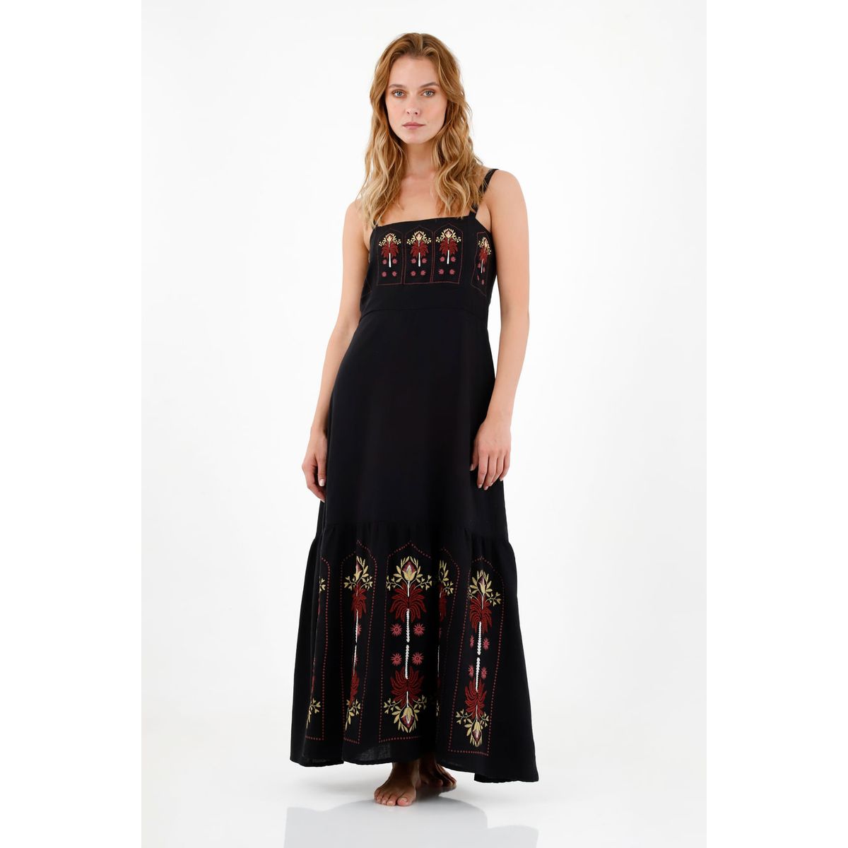 TENNIS - Vestido en lino con bordados decorativos para mujer