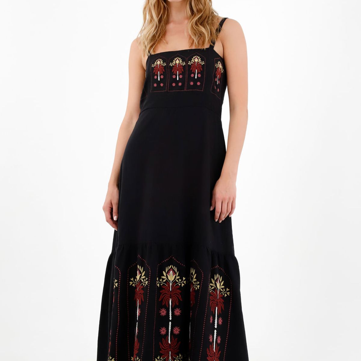 TENNIS - Vestido en lino con bordados decorativos para mujer