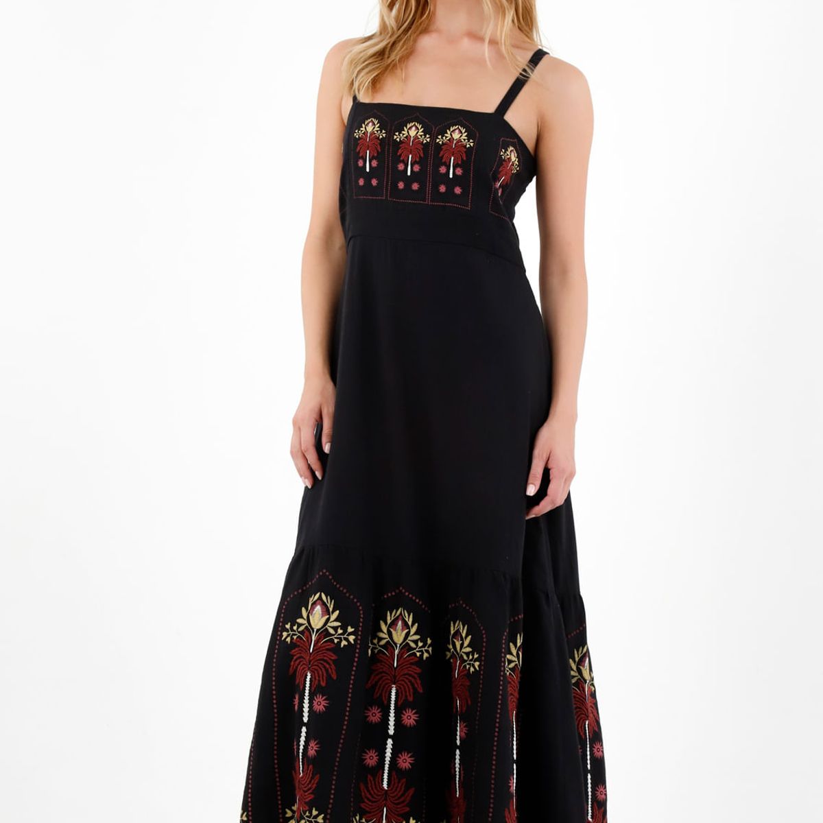 TENNIS - Vestido en lino con bordados decorativos para mujer