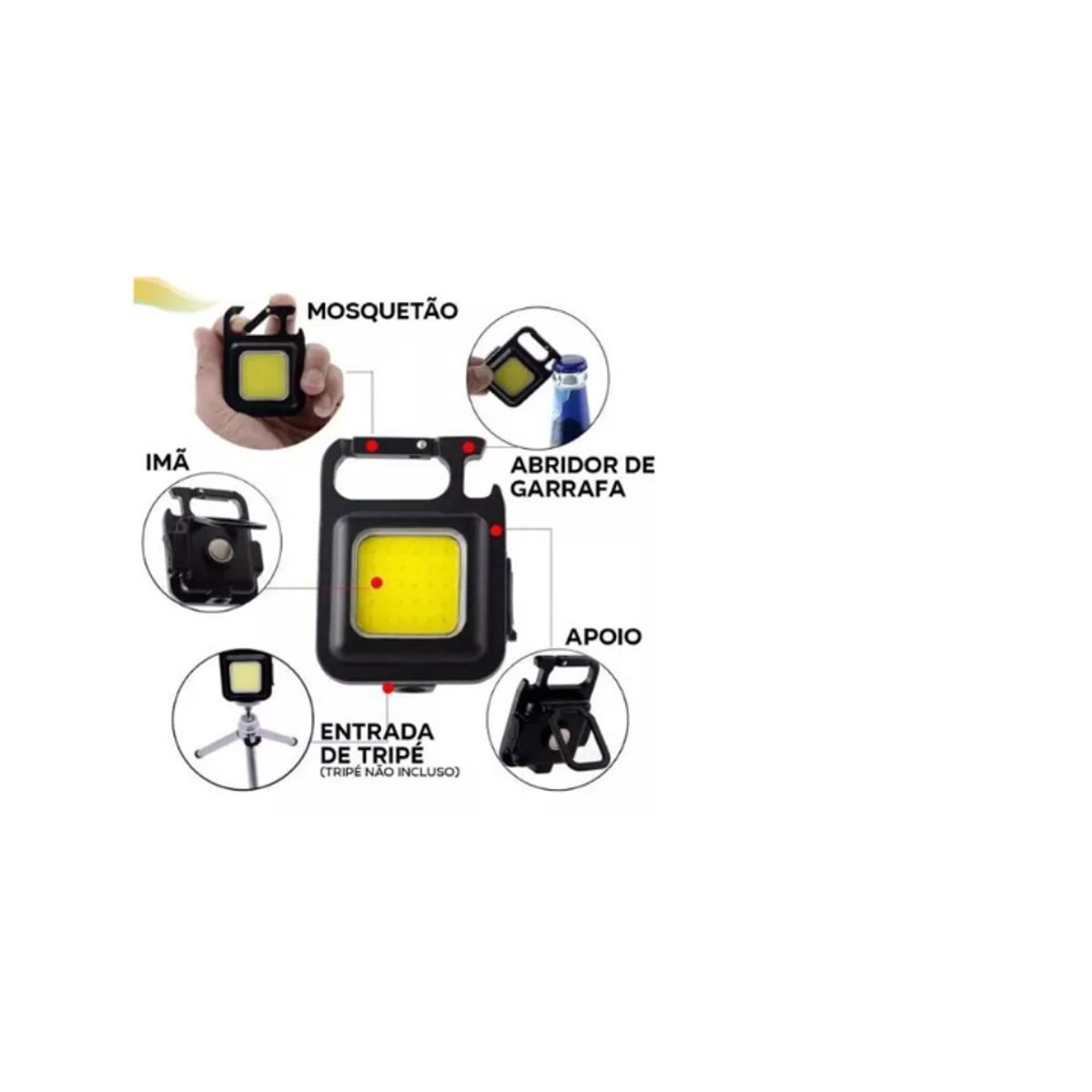 GENERICO - Mini linterna LED recargable con llavero USB abredor magnético