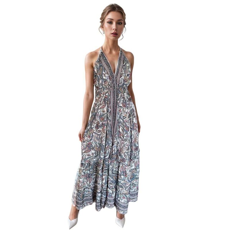 FRIOLENTA - Vestido Boho Hindu Maxi Vestido Estampado Floral