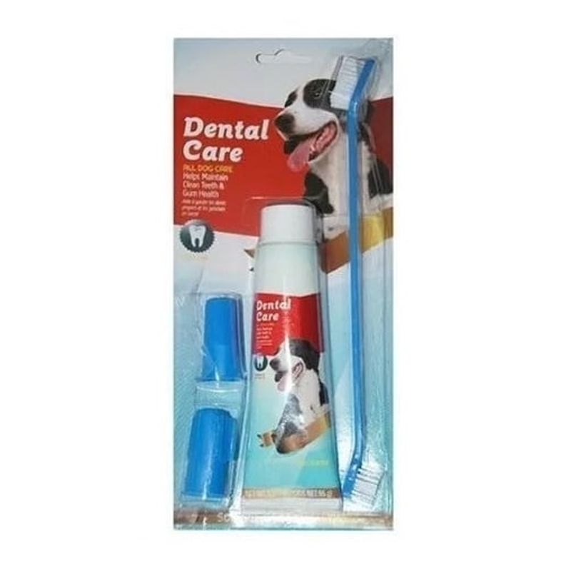 GENERICO - Crema Dental Mascota + Cepillo Doble + 2 Dedal Perro Y Gato
