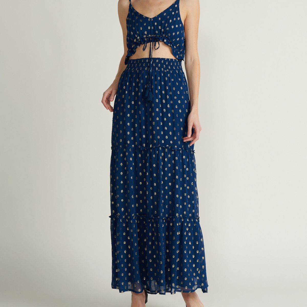 MIA AMORE - Vestido maxi detalle aberturas MIA AMORE Multicolor ED18400VZNAVYGOLD