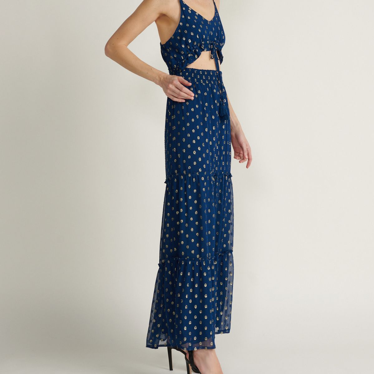 MIA AMORE - Vestido maxi detalle aberturas MIA AMORE Multicolor ED18400VZNAVYGOLD