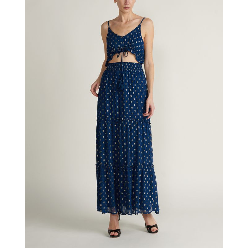 MIA AMORE - Vestido maxi detalle aberturas MIA AMORE Multicolor ED18400VZNAVYGOLD_.
