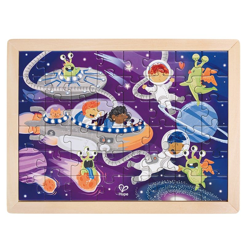 HAPE - Rompecabezas Espacio En Madera 2 En 1 Para Niños Niñas