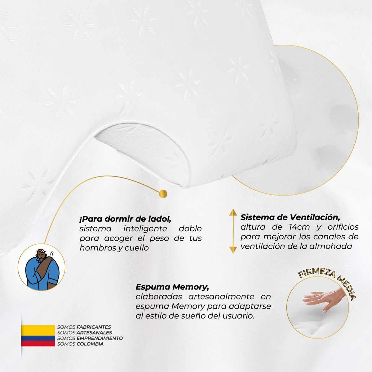 MALAIA HOME - Almohada en Memory para dormir de lado - Shoulder